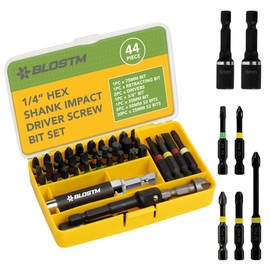 BLOSTM Impact Driver Bit Set - 44pcs Shock-Resistant Steel Impact Screwdriver Bit Set with Retracting Impact Driver Bits Holder, 1/4” Hex Shank Bits & Nut Drivers - includes Compact Storage Case