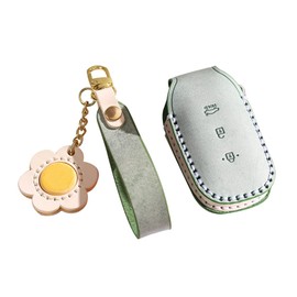 HIBEYO Leather Car Key Fob Cover for Hyundai Solaris I10 I20 I30 I40 Ix35 Ix25 Creta Tucson Santa Fe Elantra Sonata Kona Verna Accent Matrix Azera Grandeur Ig Palisade GT Veloster-Green