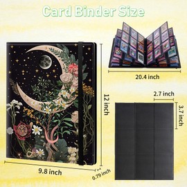 CGFGHHUY Card Binder 9 Pocket Trading Card Album Folder 360 Side Loading Pocket Binder Baseball Card Binder with Moon Floral Flower Pattern Design Card Binder for Game Cards & Sports Cards