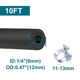 ZONBANG 1/4 Fuel Line, NBR Rubber Fuel Hose Nylon Braided with Hose Clamps, 1/4 Inch Fuel Line Hose for Automotive Vehicles(10FT)