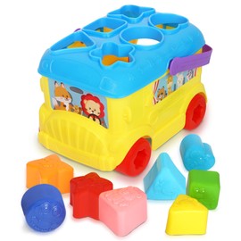 Playkidiz Bus Shape Sorter Toy - Kids Block Sorter with 16 Colorful Shapes - Sorting Toys for Toddlers 1-3 - Creative Play Learning Skills Development