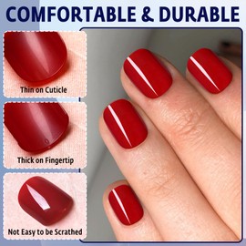 Bellelfin 120pcs Short Press on Nails Red Full Cover Short Square Glossy Fake Nails Acrylic Artificial False Nail Tips with 5 Sheets Adhesive Glue Tabs for Women and Girls Fingernails Design