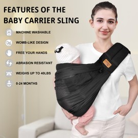 Baby Sling Carrier Newborn, Adjustable Easy Wearing Baby Nursing Warp Sling, New Mom Dad Soft Cotton Baby Front Holder Carrier for Infant Toddler Life Travel Essential Gifts
