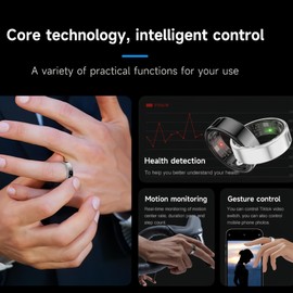 Smart Ring Health Fitness Tracker, Touch Screen Smart Ring for Men and Women, Sleeping Steps Heart Rate Blood Oxygen Monitor, Remote Photography LED Display Ring Waterproof Fitness Ring (Silver, 8)