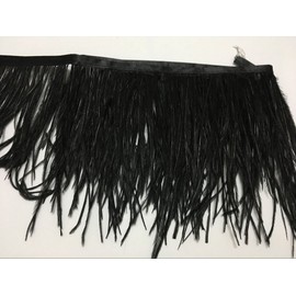 ADAMAI Natural Ostrich Feathers Trims Fringe DIY Dress Sewing Crafts Costumes Decoration Pack of 2 Yards (Black)