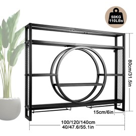 47in Wine Rack Wall Mounted, Modern Metal Wall Bar Shelves with Liquor Bottle & Glass Holder, 3-Tier Bar Liquor Bottle Display Shelf Wall Mounted for Home Bar Kitchen Dining Room (Black, 47in/120cm)