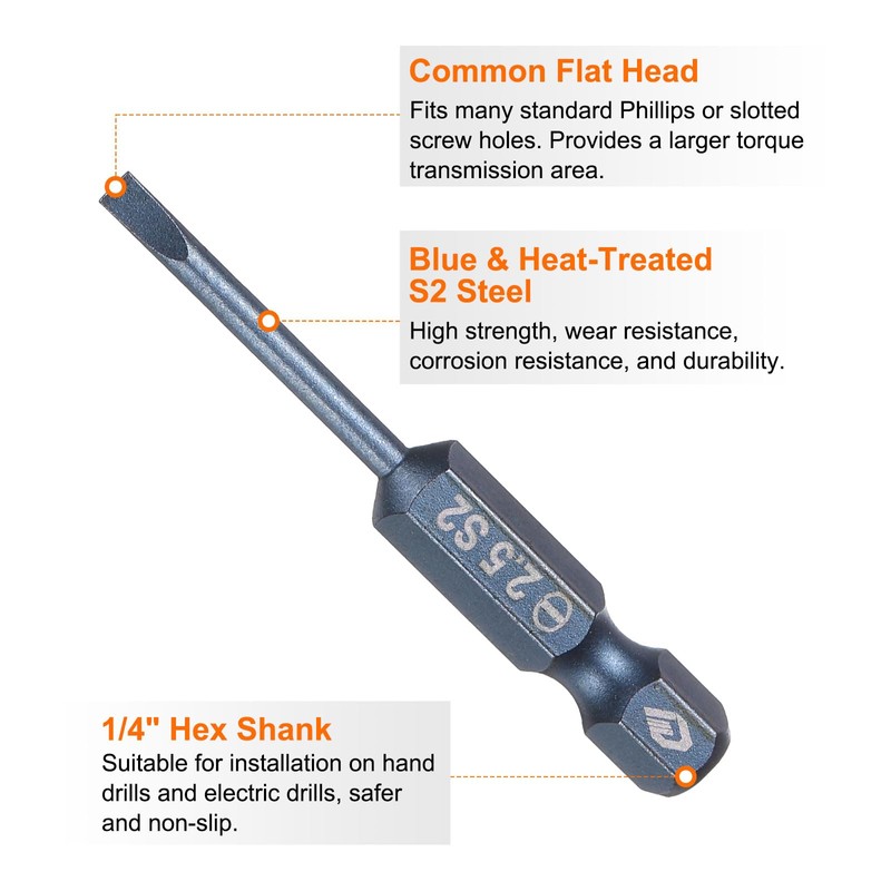 QUARKZMAN 5 Pieces SL2.5 Magnetic Slotted Screwdriver Bits 2.5 mm