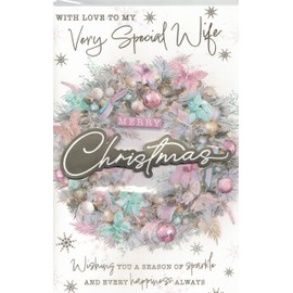 Wife Christmas Card, Traditional Festive Xmas Wreath Design, 23 x 15 cm