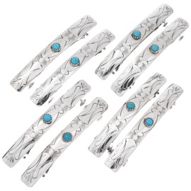 Navajo Sleeping Beauty Turquoise Hammered Silver Hair Barrettes Sterling Set of Two on Silver Spring Clips 0617