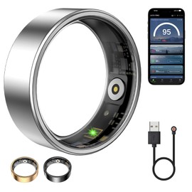 WNRTSA Smart Ring for Women & Men, Fitness Tracker with Heart Rate, Blood Oxygen, Sleep Monitoring, Long-Lasting Battery, IP68 Waterproof, Compatible with iOS & Android (Silver, 7#)