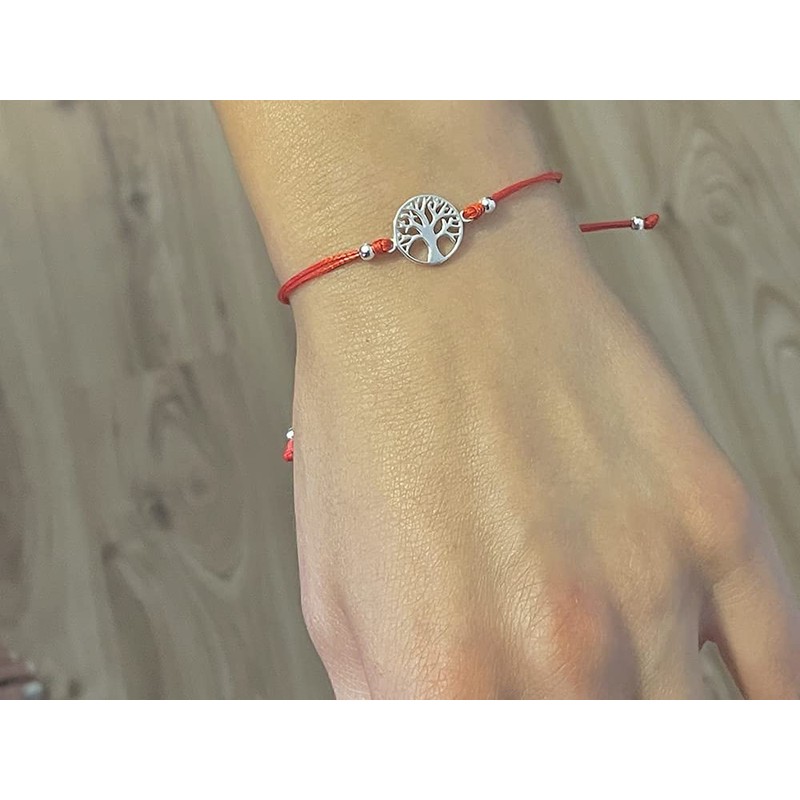 Tree of Life Bracelet Bangle Sterling Silver 925 Red Cord
