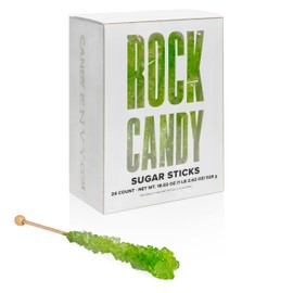 Light Green Rock Candy Sugar Sticks - Watermelon Flavored - 24 Individually Wrapped Light Green Party Favors