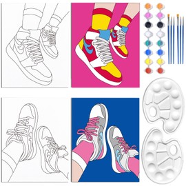 WEBEEDY 2 Pack 8x10 Pre Drawn Canvas Paint Kit, Sneakers Retro Theme Canvas Painting for Adult Sip Date Night Games and Paint Party Favor Valentine's Day Gift