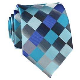 Secdtie Corbata de seda tejida jacquard de cuadros clásicos para hombre, Verde azulado azul y gris., Talla única