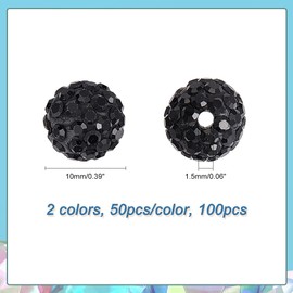 NBEADS Pack of 100 10 mm Pave Disco Ball Beads, Black and White Polymer Clay Rhinestone Beads Ball Charm Round Loose Beads for Jewellery Making