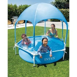 INTEX 28209EP 6ft x 15in Canopy Metal Frame Above Ground Kiddie Baby Swimming Pool with Built-in Canopy Sprayer, Puncture-Resistant Material, Easy to Assemble, 185 Gallon Capacity