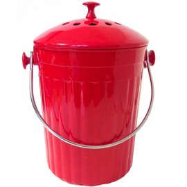 Natural Home 1-Gallon Red Molded Bamboo Compost Bin with Filter