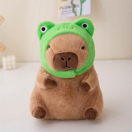 Ditucu Cute Capybara Plush Pillow with Wearable Frog Hat Stuffed Animal Capibara Plushies Toys Gifts for Kids Brown 13.7 inch