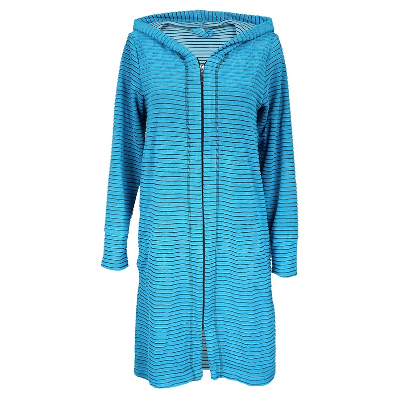 Aquarti Women's Bathrobe with Zip, Striped Pattern - l