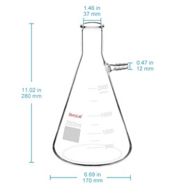 StonyLab Borosilicate Glass Filtering Flask, Bolt Neck with Tubulation (2 Pack) (2000ml)