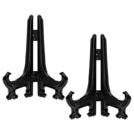 Funzhan 2pcs Black Plastic Acrylic Easels Fold Display Stand Plastic Picture Frame Plate Stands Holders Artwork Business Weddings - 5 Inch