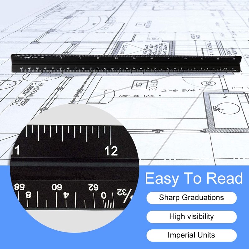 Scale Ruler, Architectural Ruler, Aluminium, Triangular, Metric Scales 1:20, 1:25,