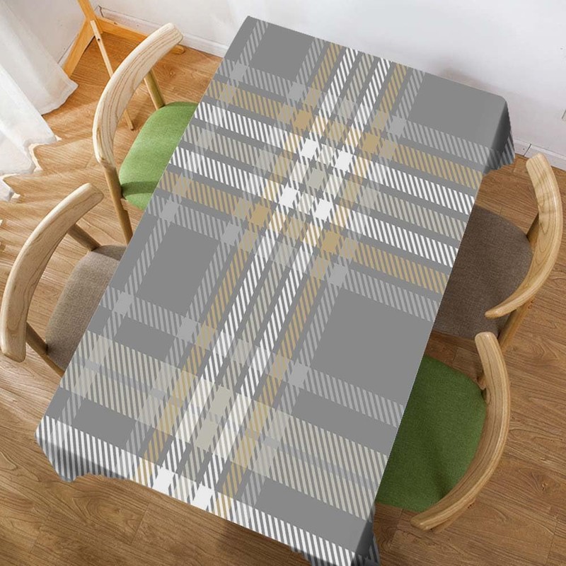 Walmsco Tablecloth Gray Brown Plaid Decor For Dining Room Kitchen