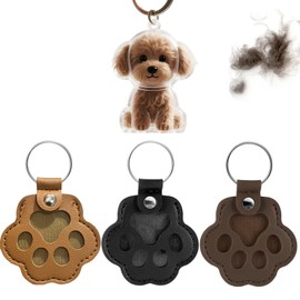 4 Pcs Dog Fur Storage Keychain, Dog Hair Collector Keychain Charm Memorial Storage Box, Paw Shaped Leather Memorial Keepsake for Bag Purse Paw Charm Key Holder(1+3)