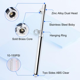 Builimeer 10-Pack Dual Head Tire Pressure Gauge – Heavy Duty 10-150 PSI Air Pressure Gauge with Stainless Steel Body, Metal Nozzle & Durable Plated Brass – for Cars, Trucks, Bikes, RVs & Vehicles