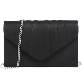 Dasein Womens Evening Bag Velvety Pleated Envelope Clutch Handbag Wedding Party Bridal Purse (Black)