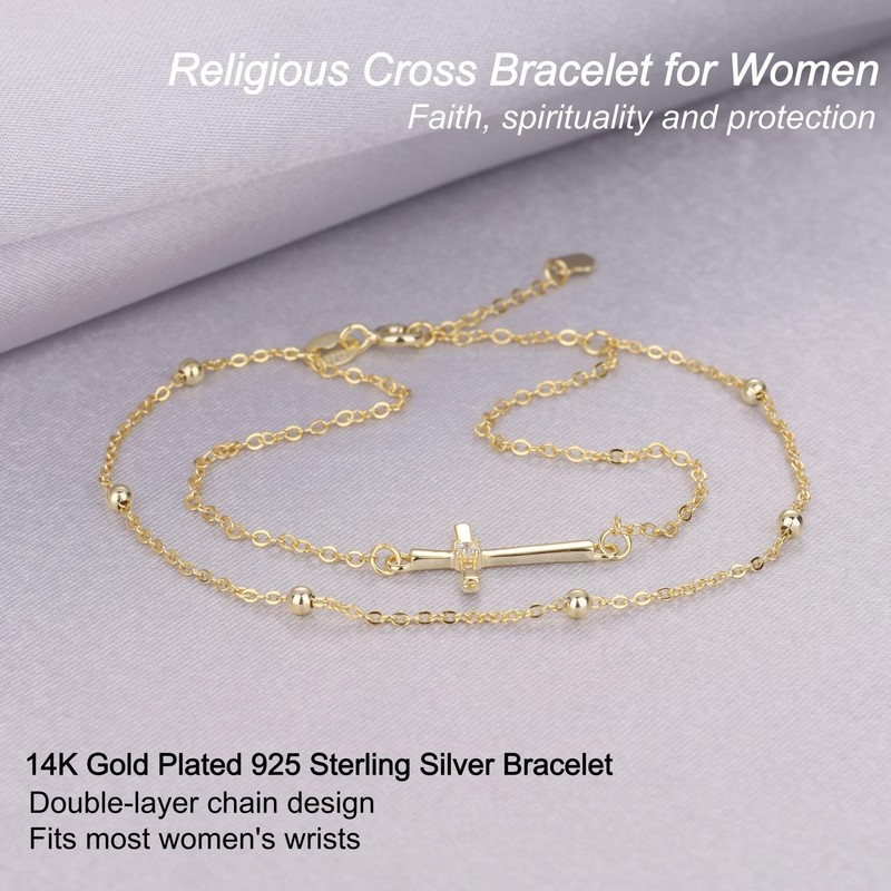 GAVU Double Chains 14K Gold Plated Cross Bracelet for Women,