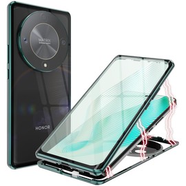 QUIETIP Case Compatible with Honor Magic 6 Lite & Honor X9b 5G,Magnetic Body Metal Frame Double Sided Clear Tempered Glass Shockproof with Camera Protection Cover Thin,Green