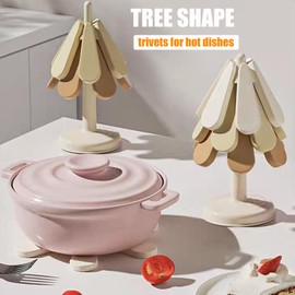 ZELONUUS Tree Trivets for Hot Dishes Set of 3, Silicone Trivets for Hot Pots and Pans, Christmas Flower Shape Heat Resistant Holder Mat, Tree Coasters Hot Pads for Countertops Kitchen Decorative