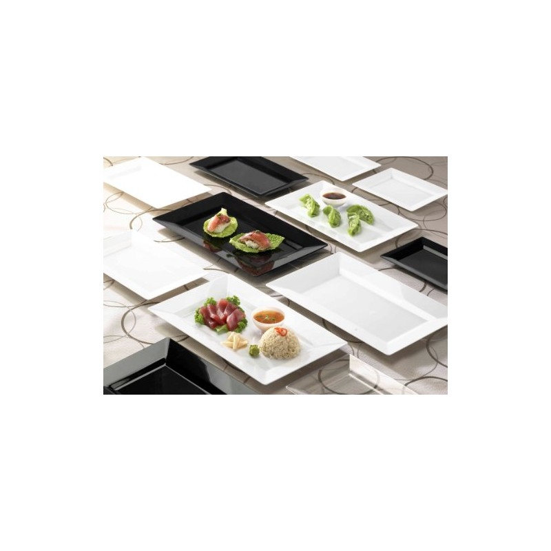 EMI Yoshi Koyal Rectangle Dinner Plates, 13.5 by 8.5-Inch, White,