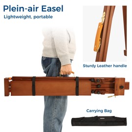 VISWIN Portable Easel for Painting with Bag, Tilting Flat & Adjustable Beech Wood Art Easel Stand, Holds Canvas up to 44", Tripod Field Easel for Adults, Artists, Beginners - Walnut Brown