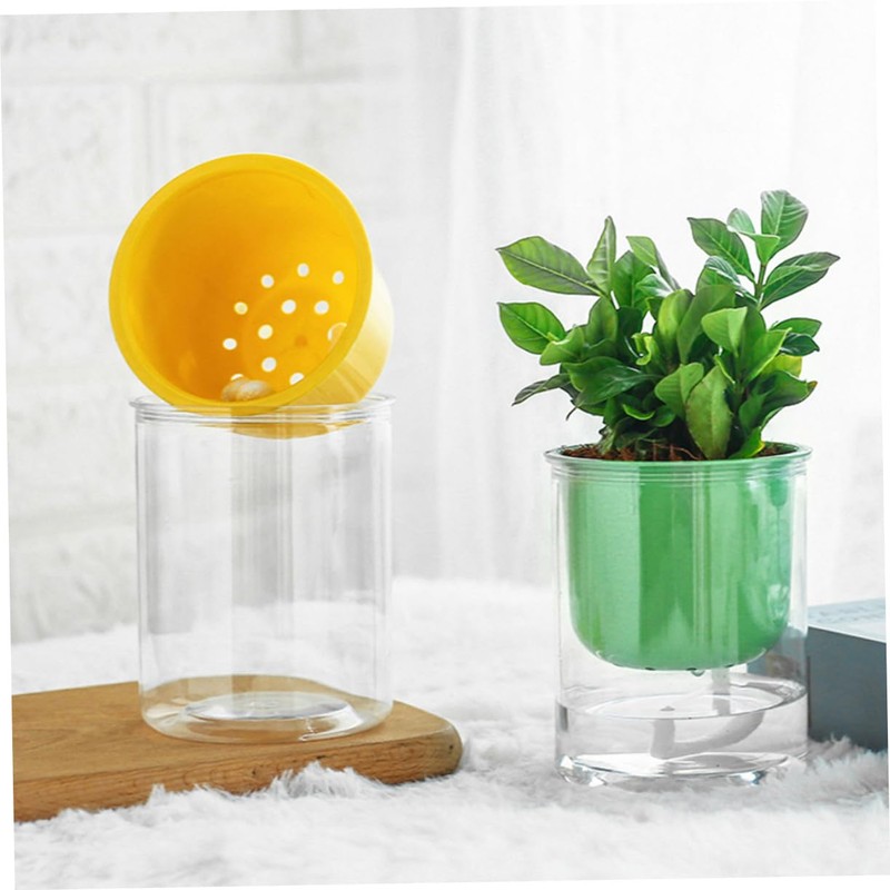 Kisangel Lazy Self Watering Flower Pots 3 Pack Round Glass-Like