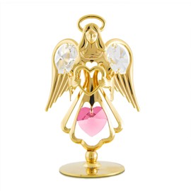 October Opal Birthstone Mini Angel w/Heart - 24k Gold-Plated w/Mascot Crystals - for Birthday Gift, Anniversary, Wedding, Home Decor