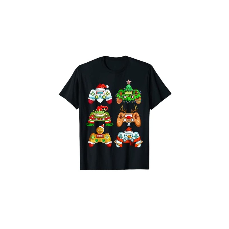 Boys Christmas Shirt Santa Elf Gaming Controllers Gamer Xmas T-Shirt,