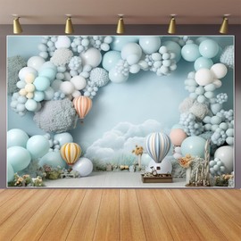 Blue Balloons Backdrop Birthday Baby Shower Party Decoration Backdrop Hot Air Balloons Fabric Photography Background Portrait Photo Studio Decoration Banner Props 10x6.5ft