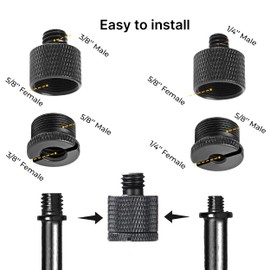 IXTECH Mic Stand Adapter Set 8 pieces Metal Microphone Stand Screw Thread Adapter 5/8 Female to 3/8 Male 3/8 Female to 5/8 Male 5/8 Female to 1/4 Male 1/4 Female to 5/8 Male Tripod Adapter ADP03A Blck