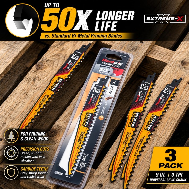 Hardwin 9-Inch Reciprocating Saw Blade 3TPI 24TCT Wood 3-Pack