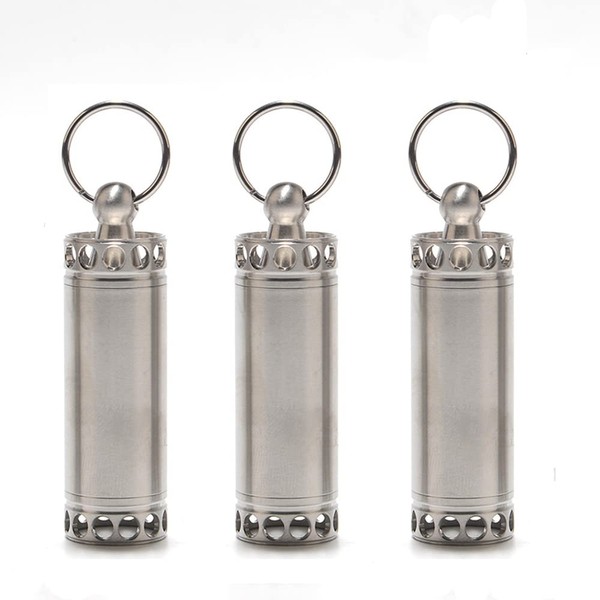 3 Pack Waterproof Keychain Pill Box Stainless Steel Portable Pill Box Pocket Medicine Bottle for Travel Outdoor Camping M