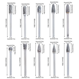 10Pcs Tungsten Carbide Steel Double Cut Rotary Burrs Set for Dremel Accessory 1/8" Shank Die Grinder Drill Bits Rotary Tool for DIY Woodworking, Carving, Plastic Drilling, Metal Polishing, Engraving