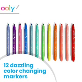 Ooly 12 Pack Switch-eroo Sparkle Color Changing Markers, Double Ended Chisel Tip Color Change Markers for Art Supplies, Drawing and Stationery Sets