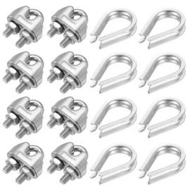PATIKIL Wire Rope Accessory Set, 304 Stainless Steel 12 Pcs Cable Clip Clamp 10 Pcs Thimble for 2mm/1/8" Cable Rope