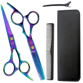 Hairdressing Scissors Set,6.5 Inch Hair Scissors & Hair Thinning Scissors Set,Barber Hair Cutting Tool with Comb+Bag+Clip