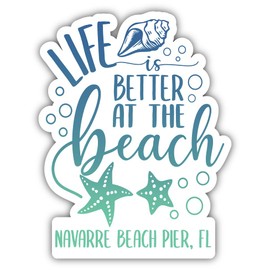 Navarre Beach Pier Florida Beach Souvenir Vinyl Decal Sticker 4 Inch Beach Life Design