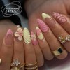 24Pcs Flower Press on Nails Medium Almond Fake Nails 3D
