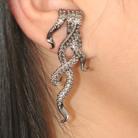 Octopus Stud Earrings for Women Vintage Gothic Animal Stud Earrings Silver Octopus Earrings Front Back Pierced Stud Earrings Punk Rock Earrings (Silver octopus earrings-B)