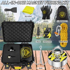 FINDMAG Magnet Fishing Kit, 1000 lbs Strong N52 Magnet for Fishing, Diameter 2.95inch(75mm) with Case, Gloves, 65ft Rope, Backpack, Scraper, 10 Piece Complete Set